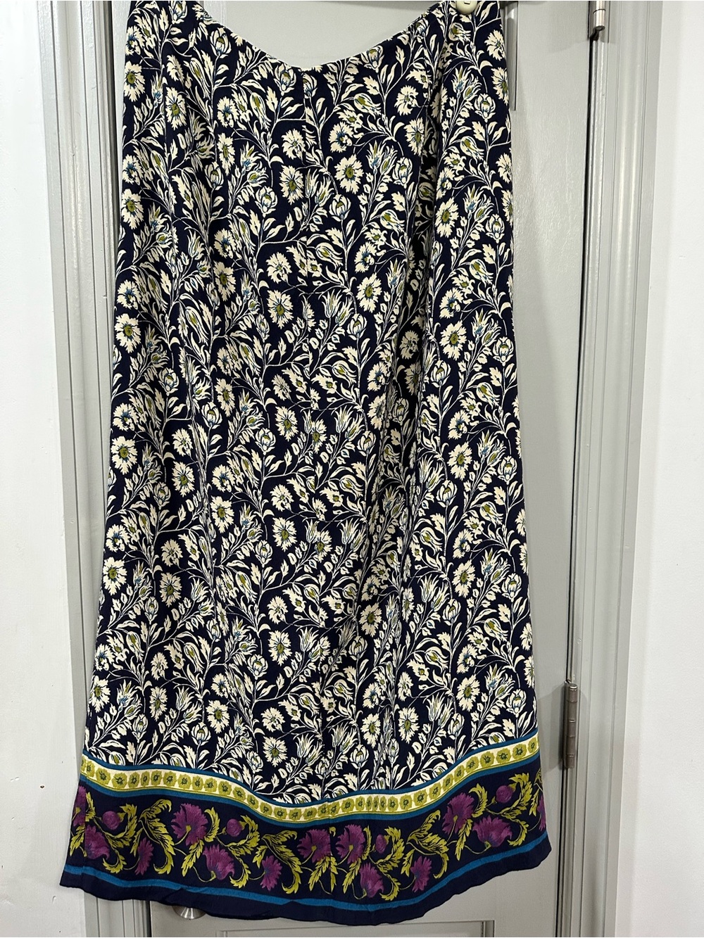 Laura Scott Floral Border Midi Skirt in Navy and Cream